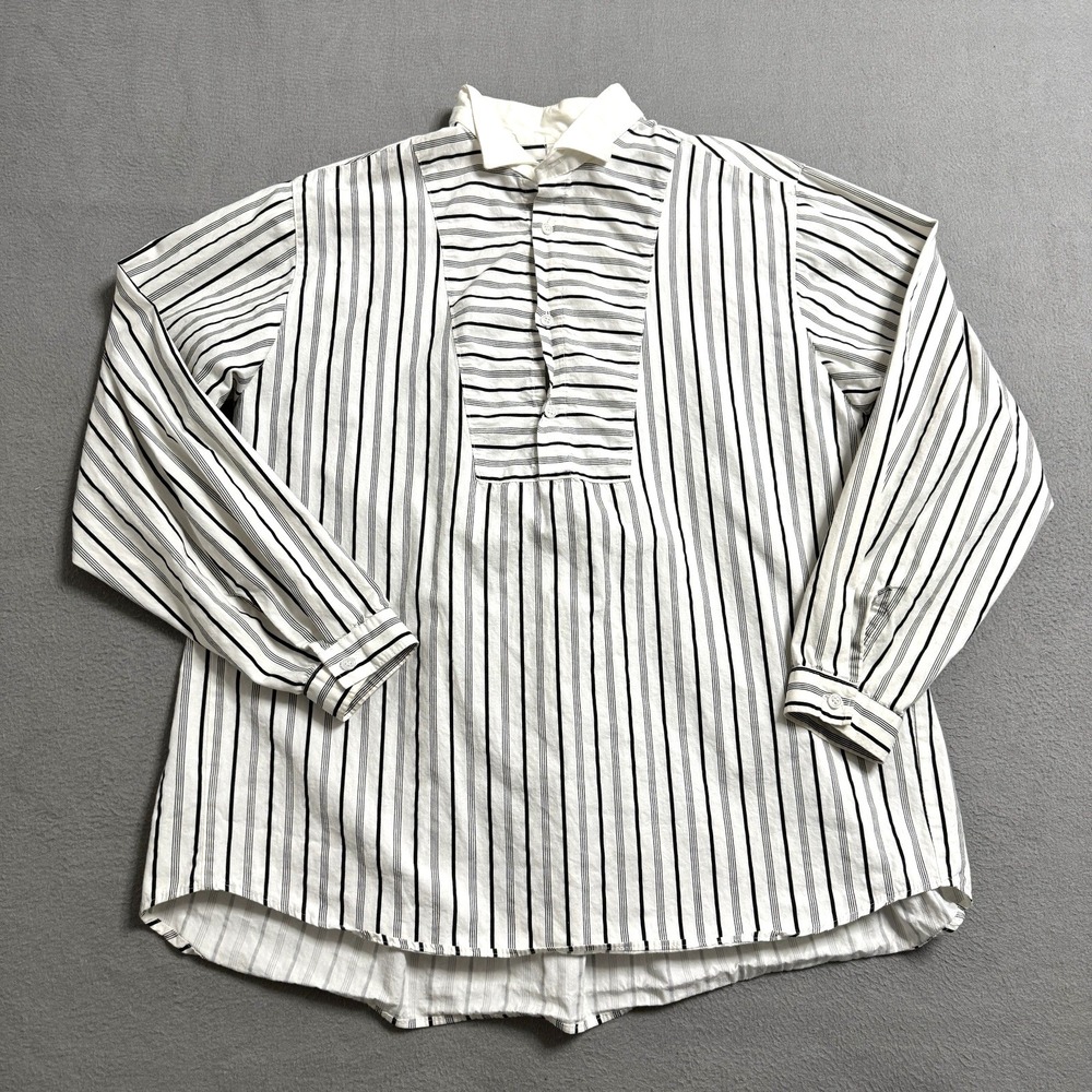 WAH Maker Shirt Men Small White Striped Frontier Western Popover Bib Band Collar